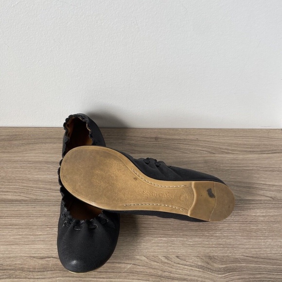 See By Chloe Black Leather Flats Ballet Jane Sz 7.5 US 100% AUTHENTIC - Picture 6 of 8